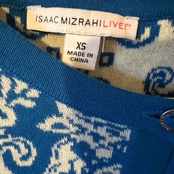 Isaac Mizrahi Live Blue White Button Front Cardigan Sweater - Picture 4 of 5